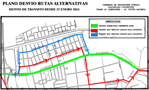 Desvíos de tránsito por construcción de Corredor de Transporte de Hualpén